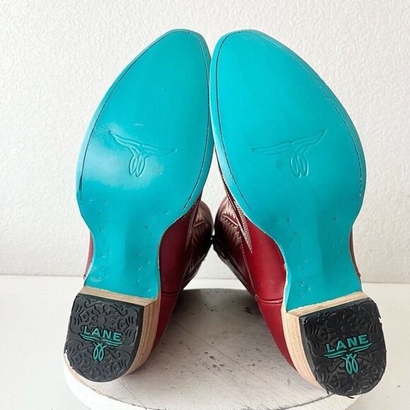 Lane LEXINGTON Cowboy Boots Womens 11 Red Leather Western Cowgirl Mid Calf Tall - Picture 8 of 11